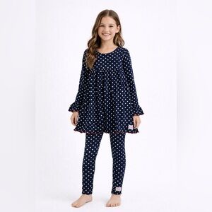Ruffle Girl Navy Polka Dot Dress & Leggings Set Girls 12–14